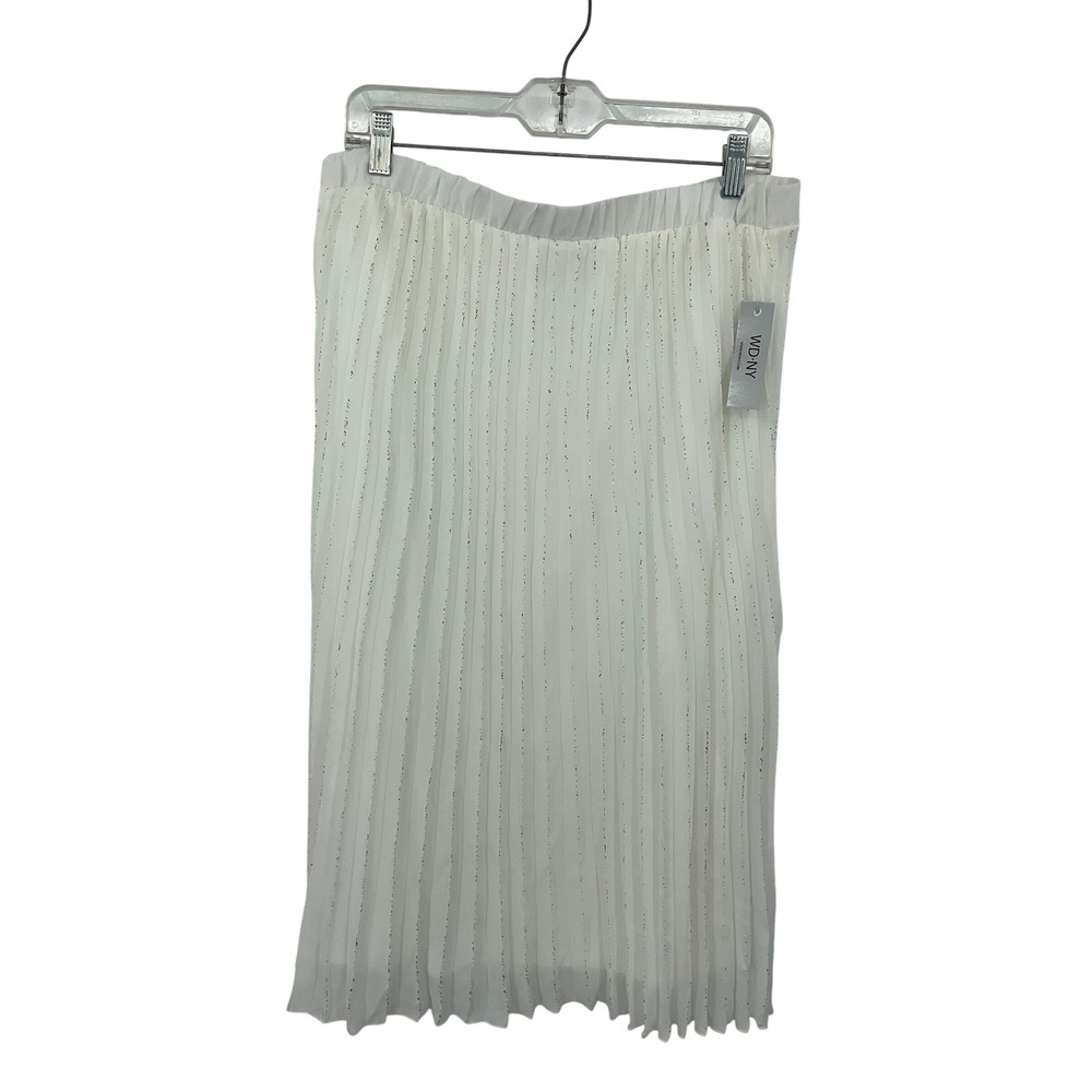 WD.NY Pleated Skirt Metallic Sparkle Detail‎ Elastic Waist White XL